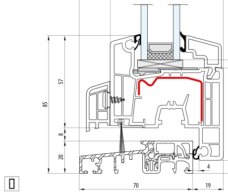 Monoblock – Alu-Schwelle 20 mm · Flügel 77 mm
